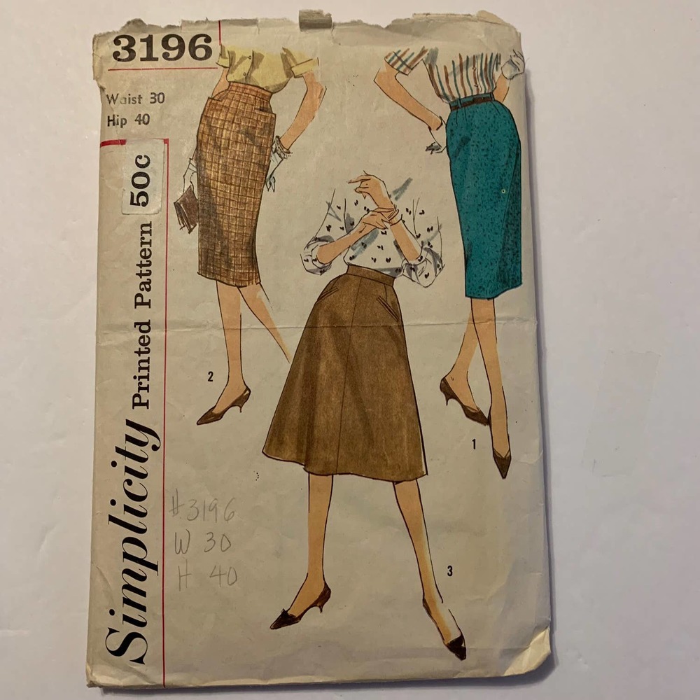 Simplicity #3196 Vintage 1960's Sewing Pattern Skirts
